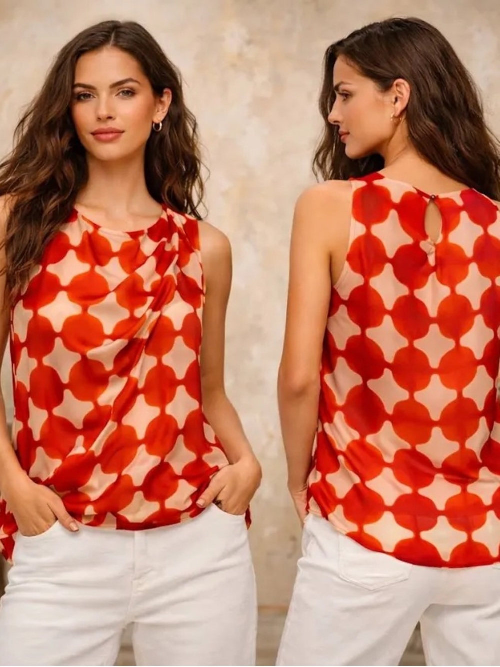 Anthropologie Maeve Quantum 100% Silk Dot Blouse Draped Sleeveless Sz 6